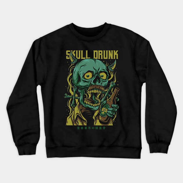 skull drunk cartoon funny illustration Crewneck Sweatshirt by windhamshop